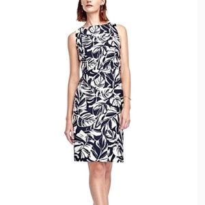 Ann Taylor Navy and White Floral Sheath Dress with Brown Side Buttons Size 2